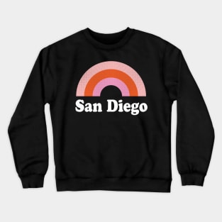 San Diego, California - CA Retro Rainbow and Text Crewneck Sweatshirt